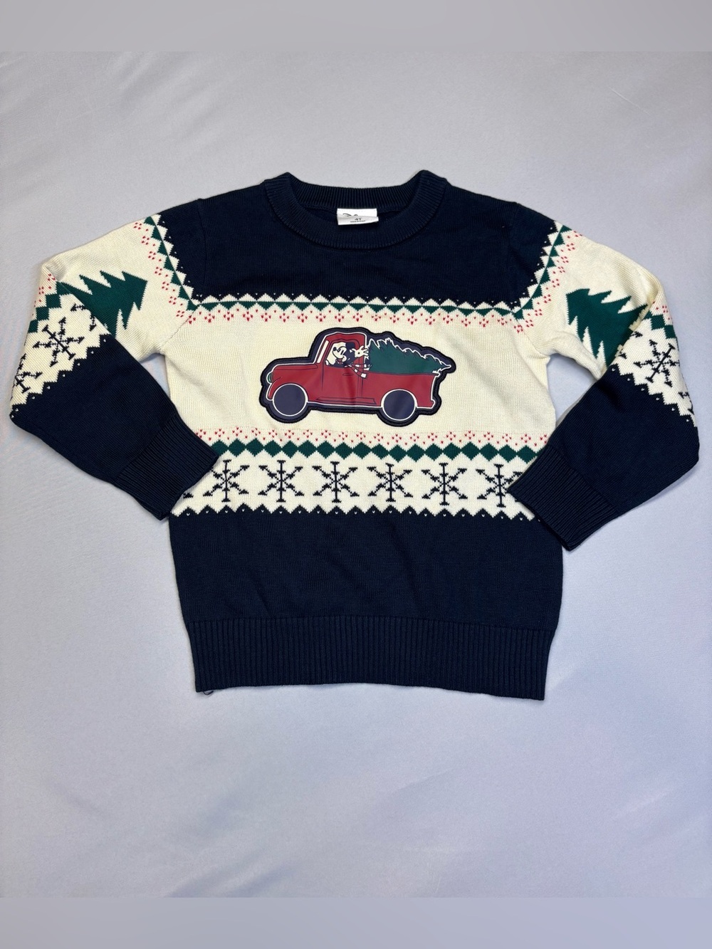 Disney Navy, Cream & Red Holiday Truck Crewneck 4T